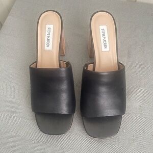 Steve Madden Elda women's black Leather block Heeled Sandals size 8m platform